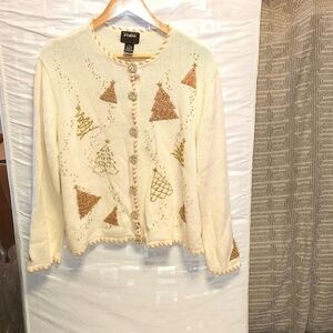 Studio FA LA LA vintage ugly Xmas bedazzled sparkle cardigan sz XL